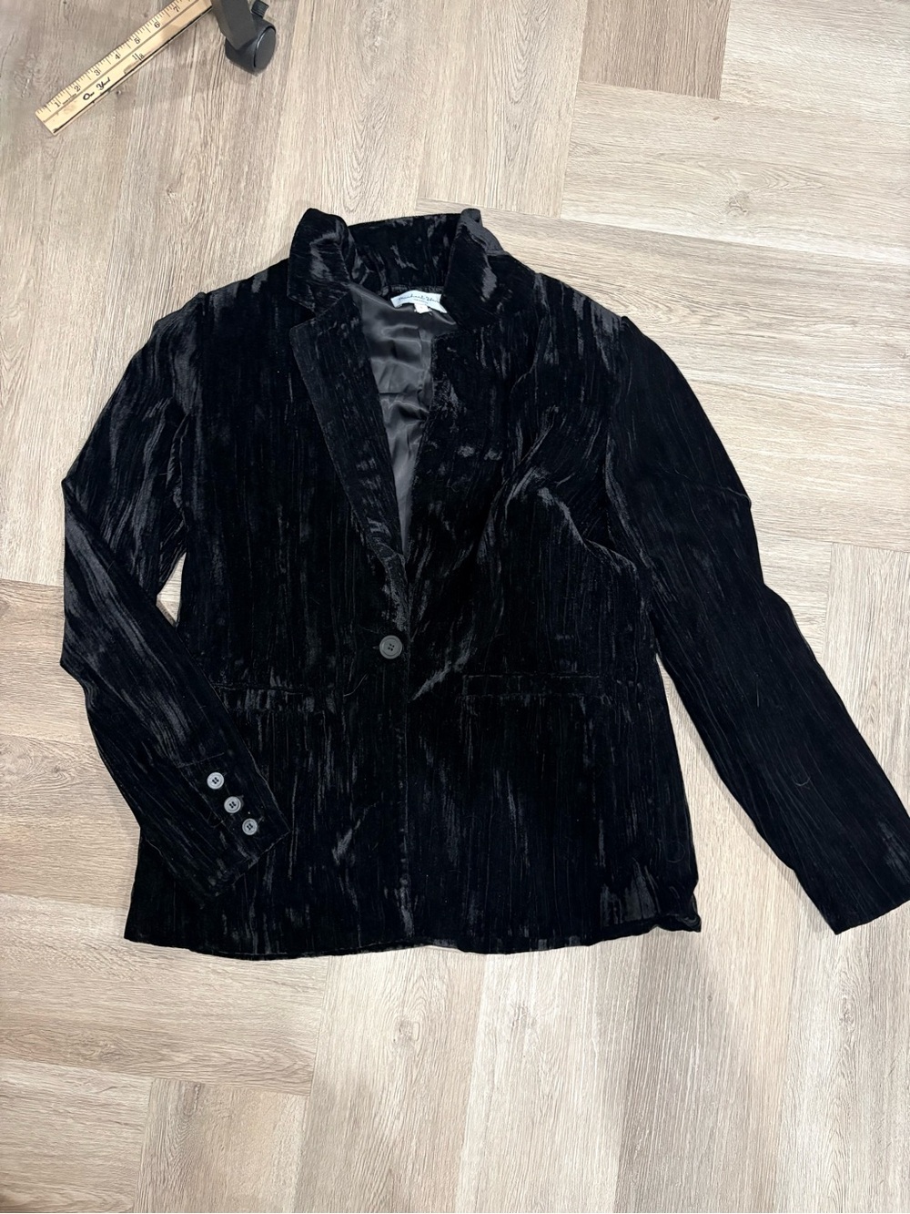 Michael Stars Black crushed velvet Open-Front Blazer Size S - Picture 4 of 7